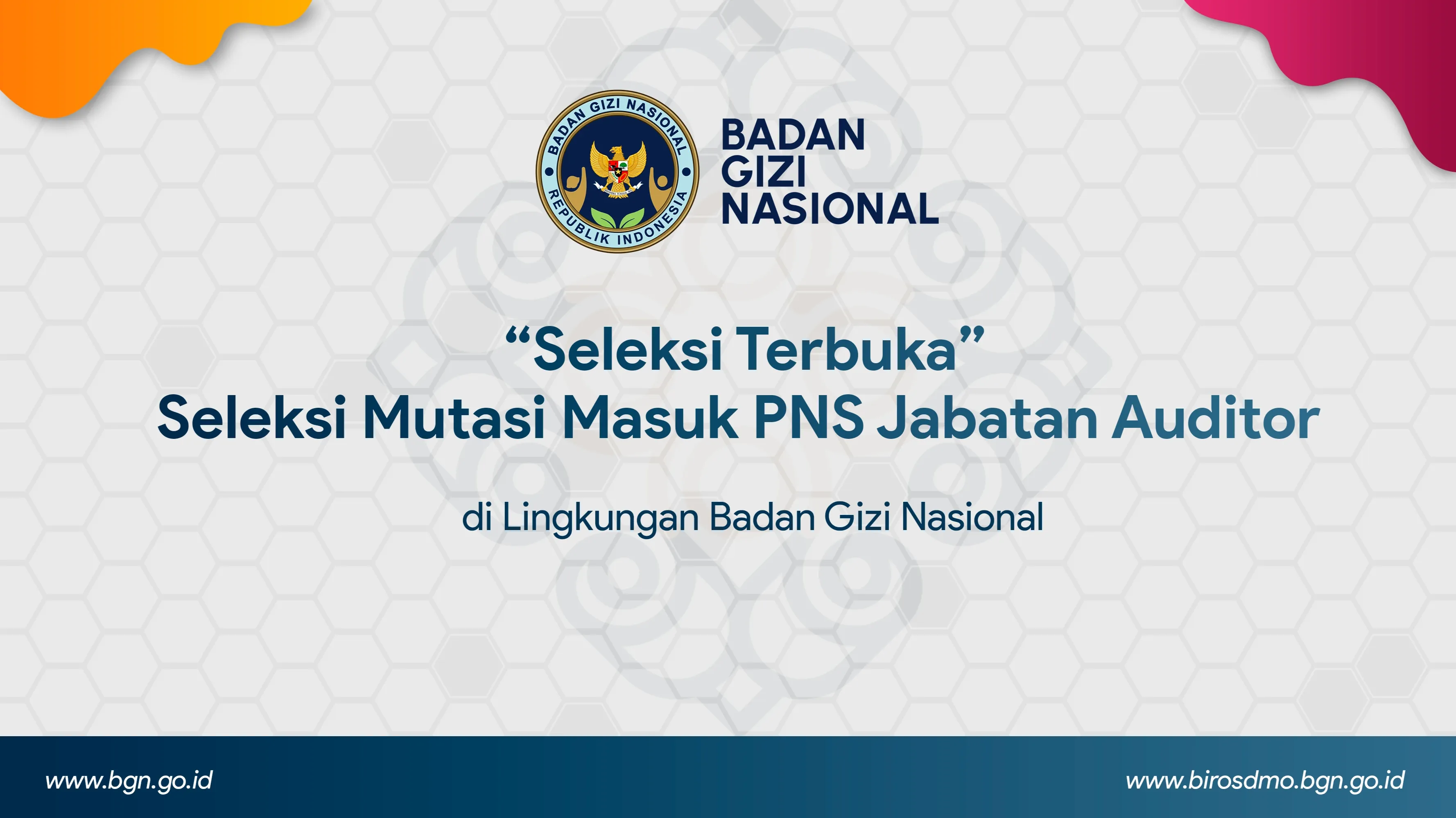 Seleksi Terbuka - Seleksi Mutasi Masuk PNS Jabatan Auditor di Lingkungan Badan Gizi Nasional Langkat